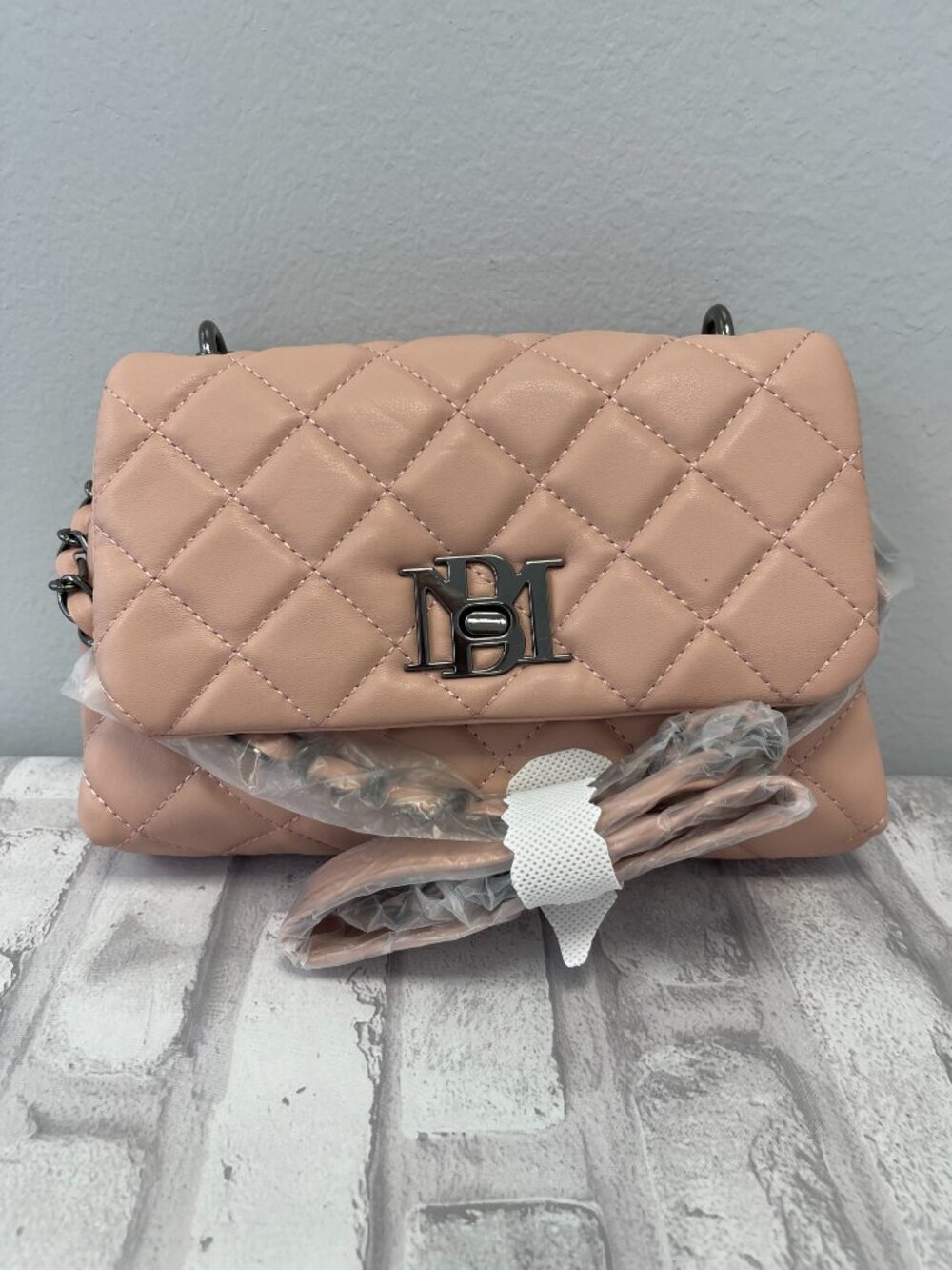 Badgley Mischka Quilted Blush Vegan Leather Crossbody Messenger Bag-BMH-520 -NWT